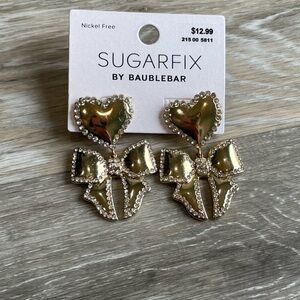 SugarFix Baublebar Gold Heart and Bow Earrings NEW